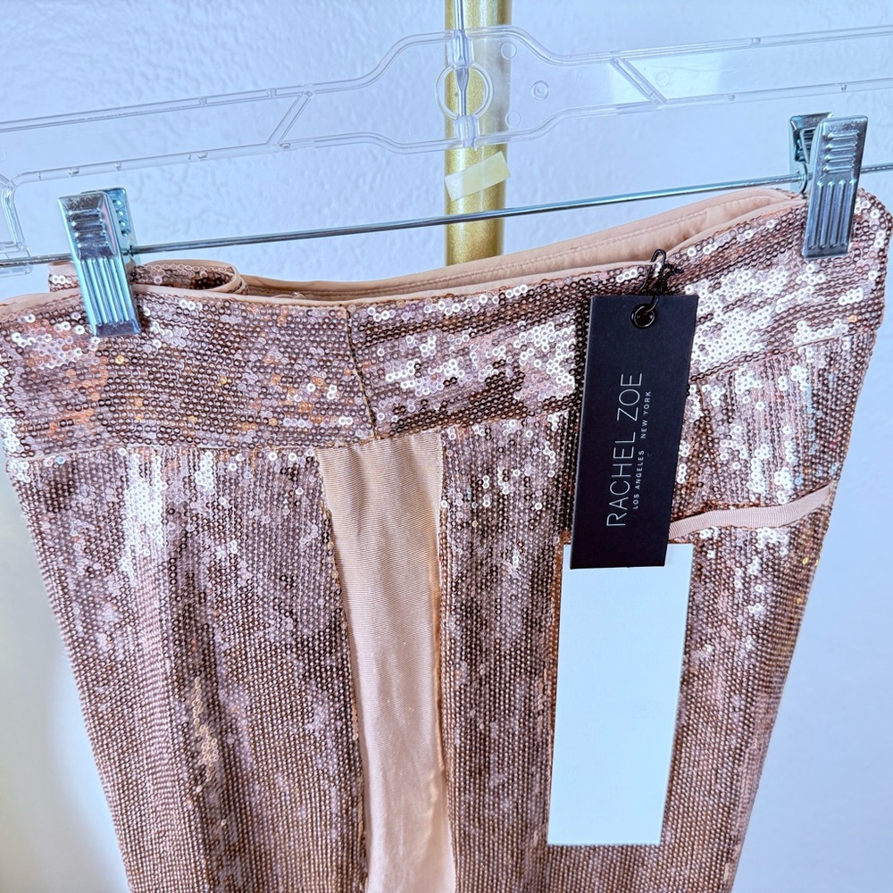 NWT Rachel Zoe Champagne Rose Gold Luxe Glam Sequin Side Stripe Trousers 8 - Picture 2 of 12